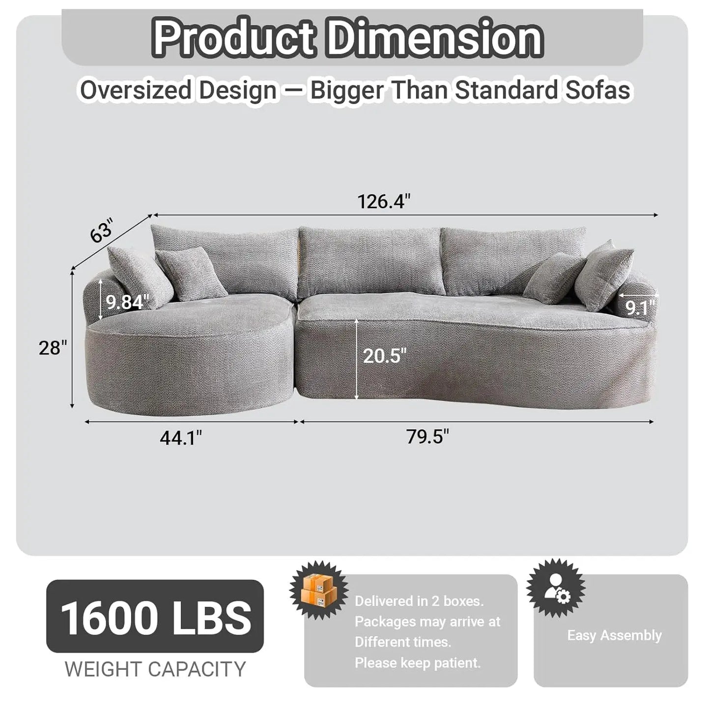 L-Shaped Boneless Sofa With Deep Seat And 7 Pillows