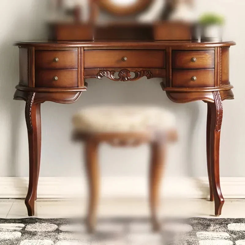 Mirror Table Bedroom European Solid Wood Dresser Amercia Princess Furniture Dark Villa Luxury Carved Makeup Table Dressing Table