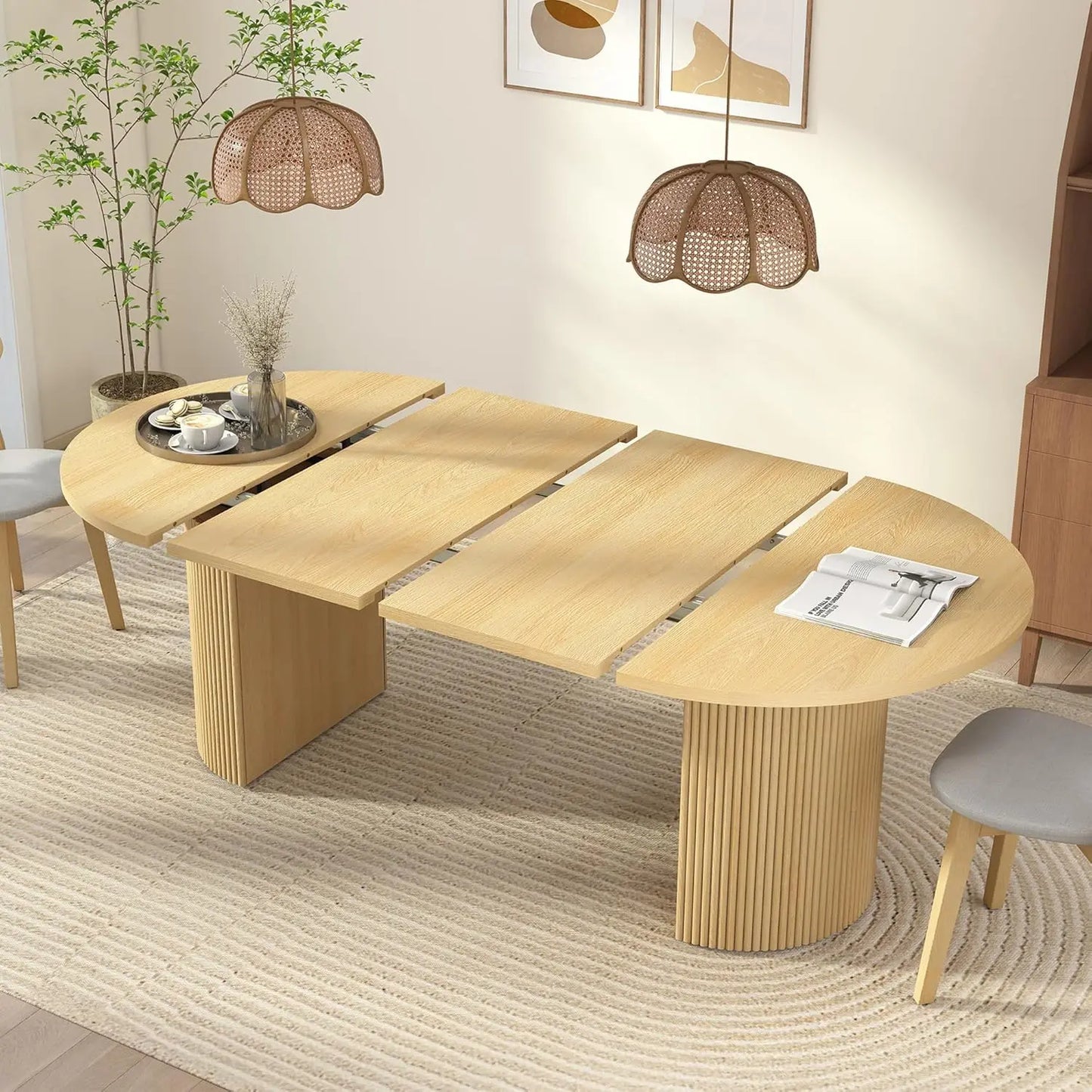 Rectangular Dining Table Modern Farmhouse Wood Strip Base