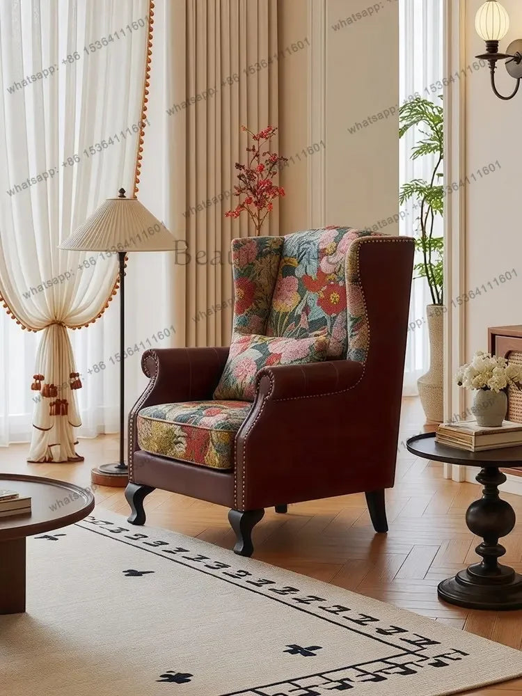 yj7 American retro fabric single sofa chair living room home bedroom French antique high back tiger chair