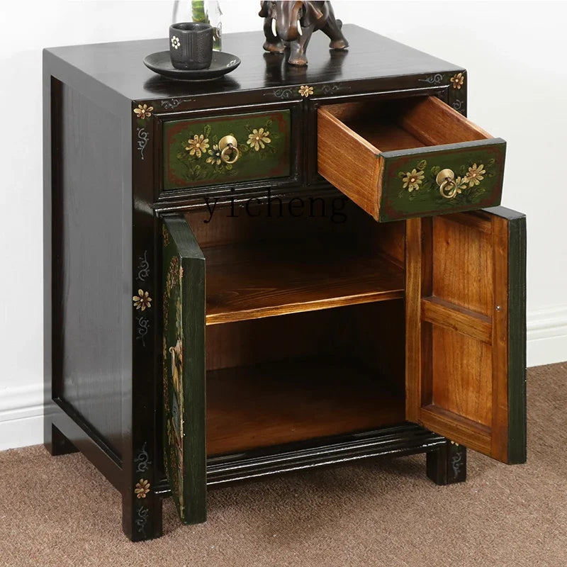 CZ Solid Wood Bedside Table Vintage Multifunctional Storage Organizer