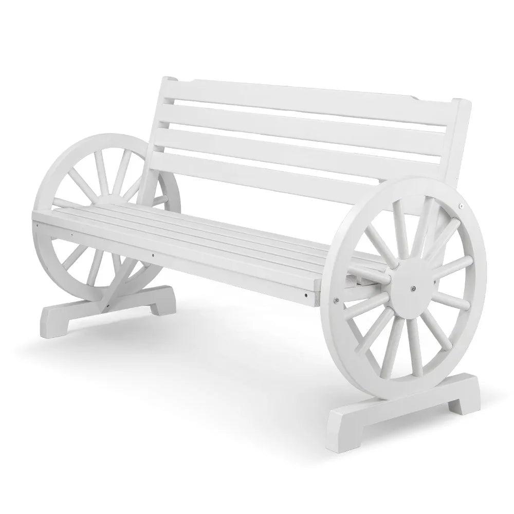 VINGLI 41in Rustic Wooden Wheel Bench,Outdoor Patio Wagon Slatted Seat,350lbs High Capacity Weather Resistant for Garden
