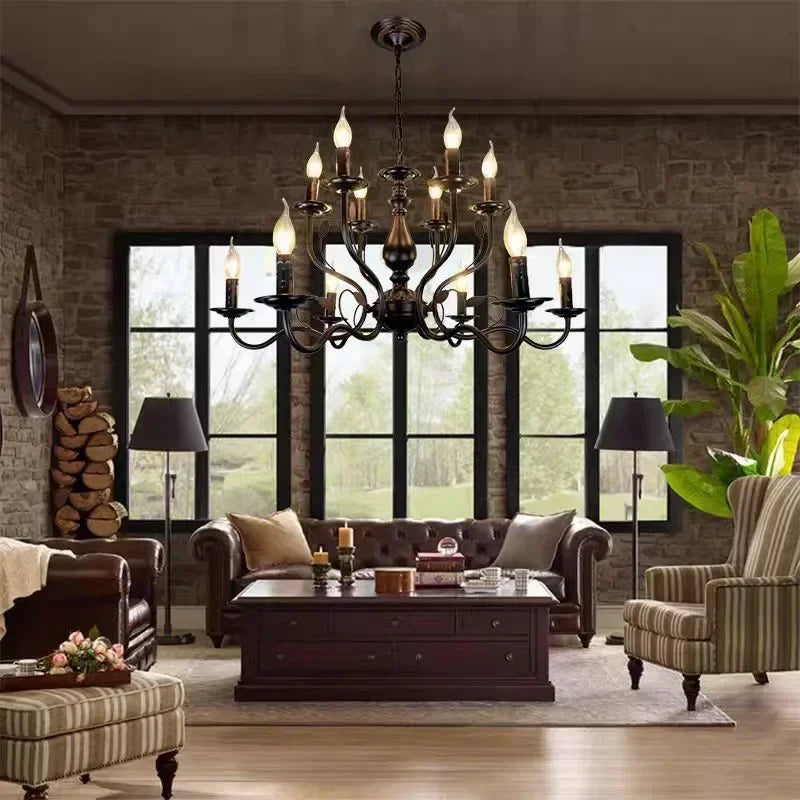 Enerlord French Candle Chandelier Iron Industrial Lustres