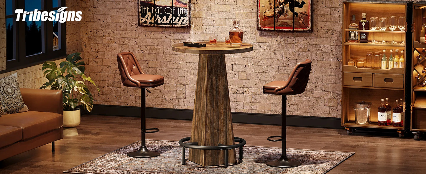 Tribesigns Round Bar Table, 37.4" High Pub Table with Metal Footrest, Drink Bar Station for Small Bars, Dining Room, Kitchen, Brown (Only Table)