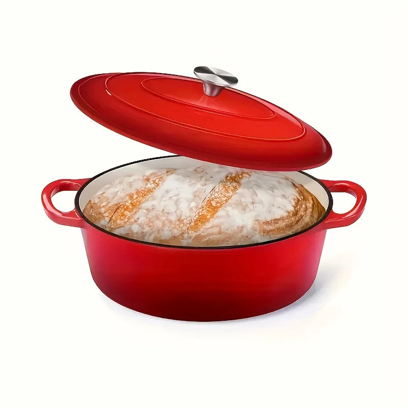 usEnameled Dutch Oven Pot with Lid, Enameled Cast Iron Dutch Oven Pot with Lid, Cast Iron Dutch Oven with Dual Handles for Bread Baking, Non-Stick Enamel Coated Heavy Duty Cookware, Easy to Clean, Heat Retentiond