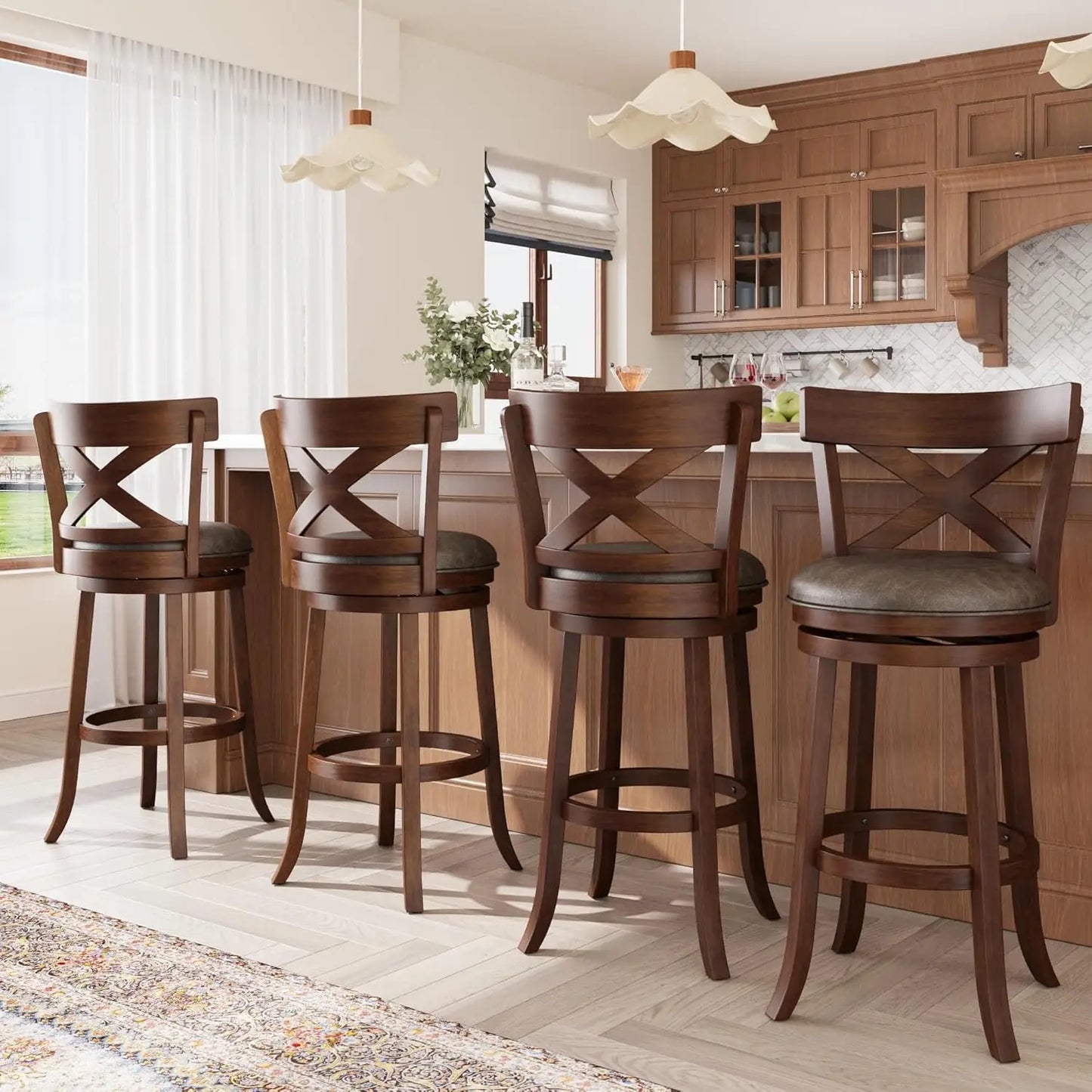 Swivel Bar Stools With Backs Wooden Set Of Two Premium