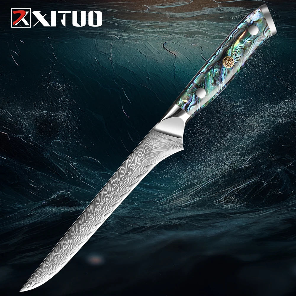 XITUO Damascus Steel knife Set 1-5 PCS Kitchen Tools Chef Knife Japanese Santoku Knives Boning knife Exquisite Shell Handle New