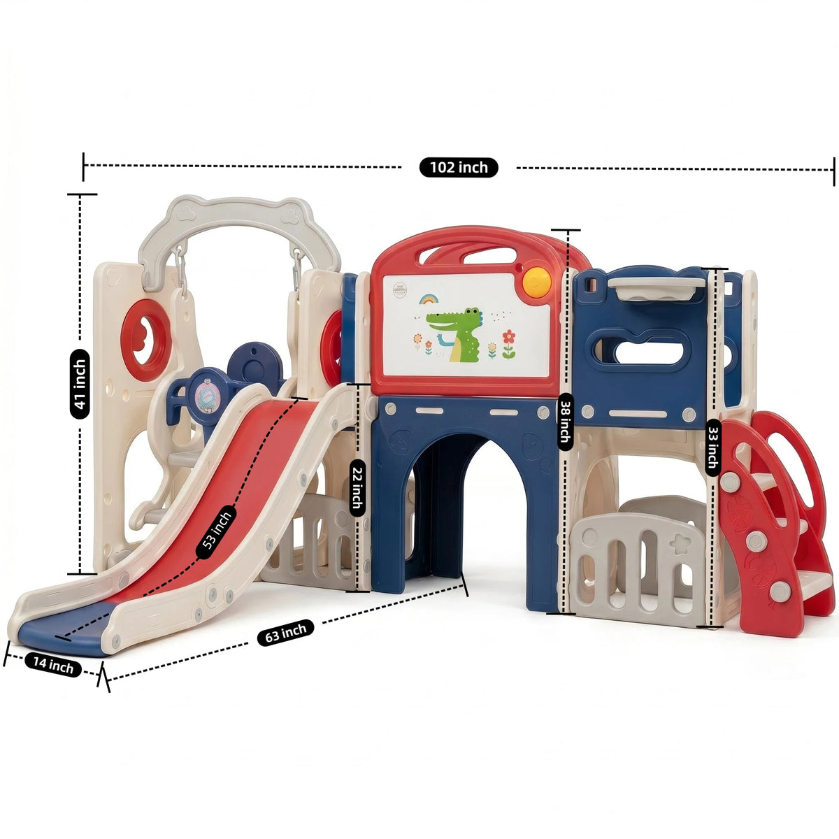 Kids Castle Playset With Slide Swing And Basketball Hoop