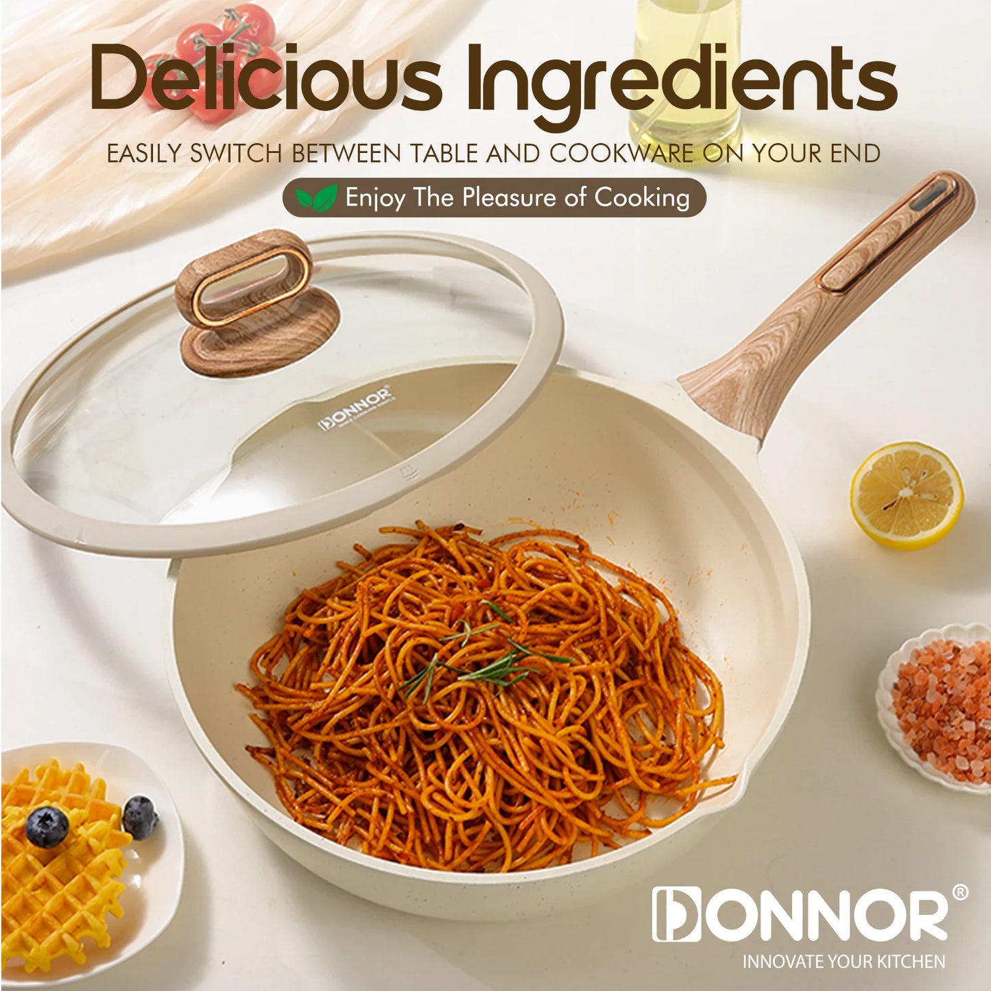 DONNOR Ceramic Cookware Sets Pots and Pans Set Nonstick 15 Pcs Induction Cookware Kitchen Cooking Set with Frying Pans Set