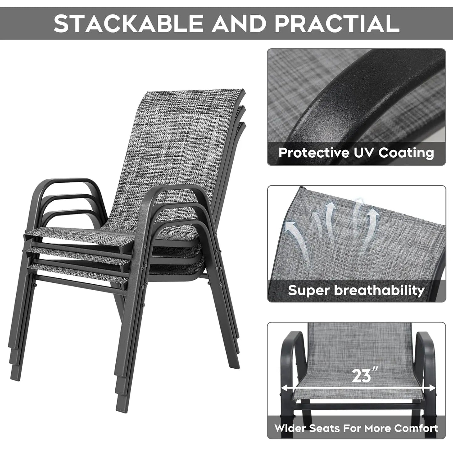 Outdoor Dining Set With Adjustable Umbrella Hole And Heavy Duty Metal Frame
