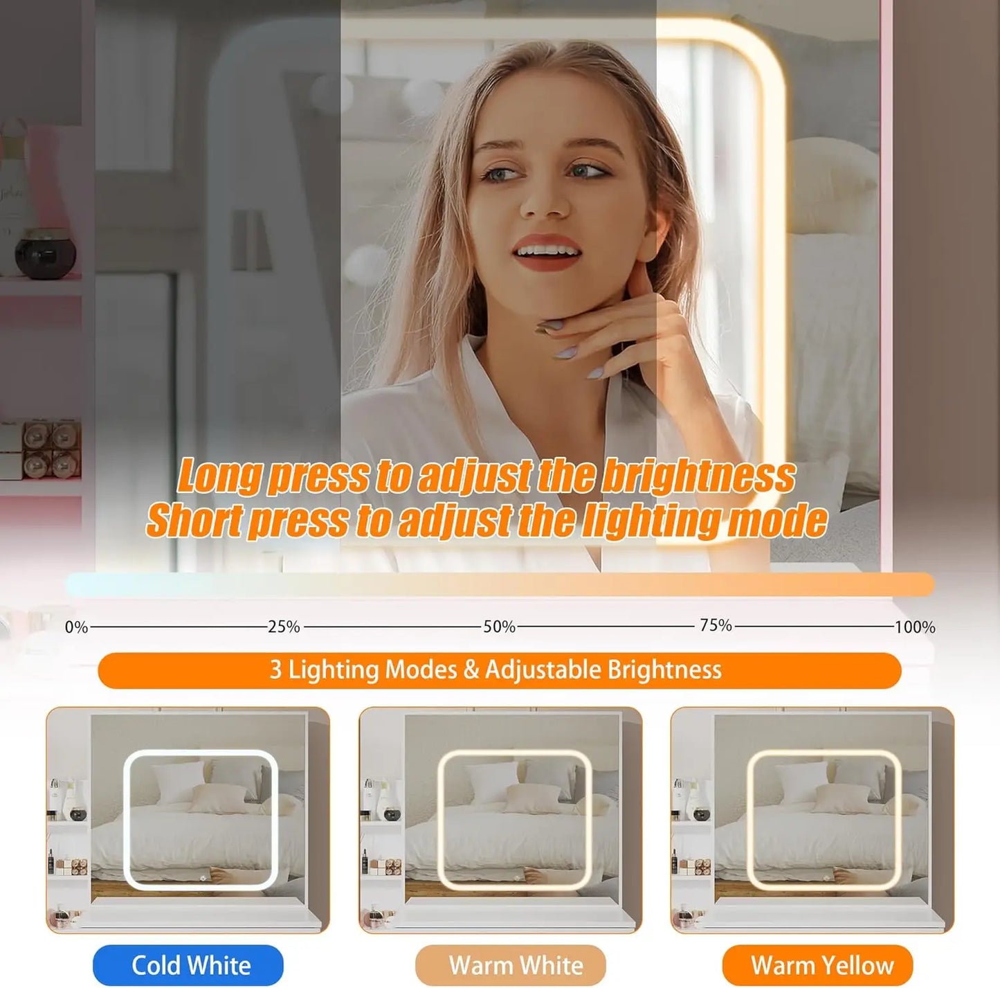 HiMISS Vanity Desk With Led Lights And Lighted Mirror