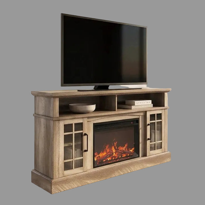Rustic Entertainment Console With Electric Fireplace Sound And Storage