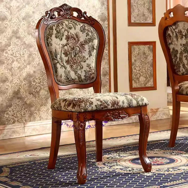 American Country Dining Chair Solid Wood Carved Fabric Chair Dining Room Dining Chair Dark European Soft Chair Room Furniture