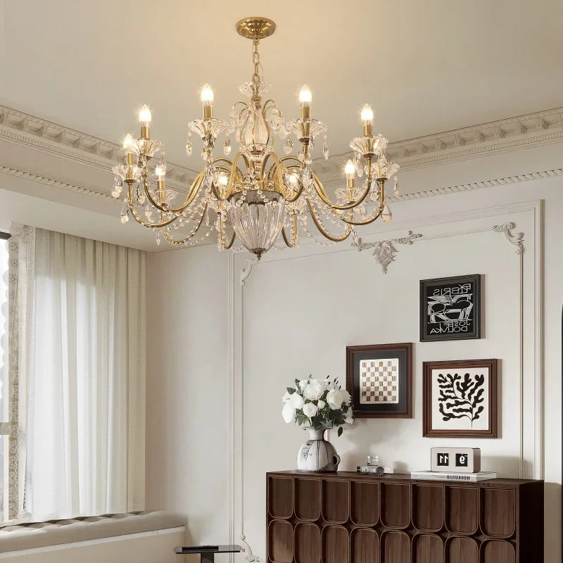 American Luxury Style Candle E14 Chandelier French Royal Living Room Led Pendant Lights Home Decor K9 Crystals Suspend Lamp