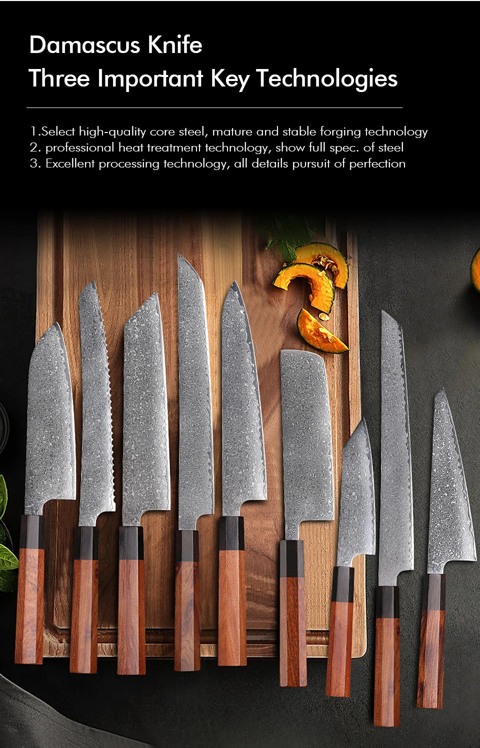 TURWHO Hand Forged Japanese Chef Knife Damascus Steel Santoku