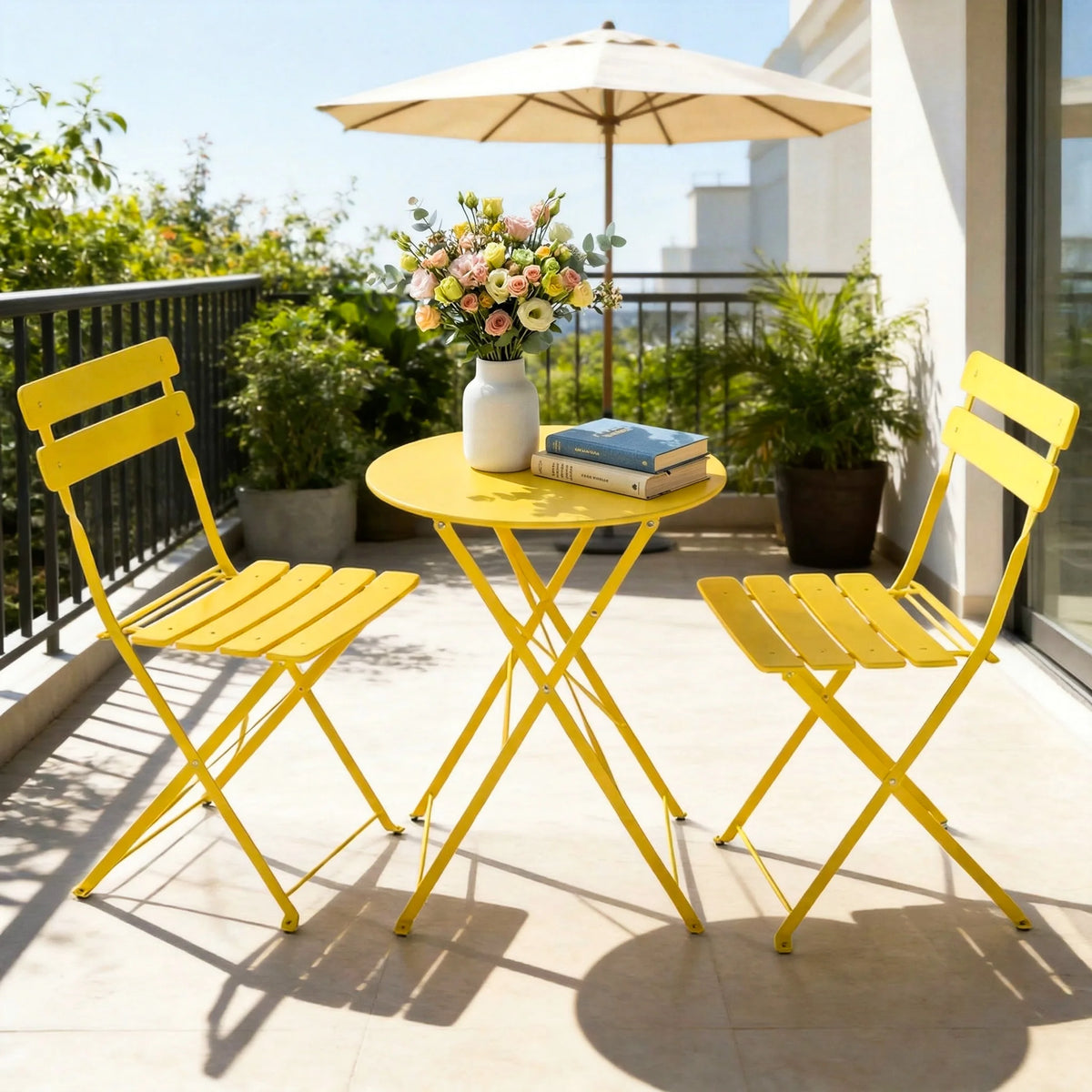 TUAREX Folding Steel Bistro Set With Table And Chairs