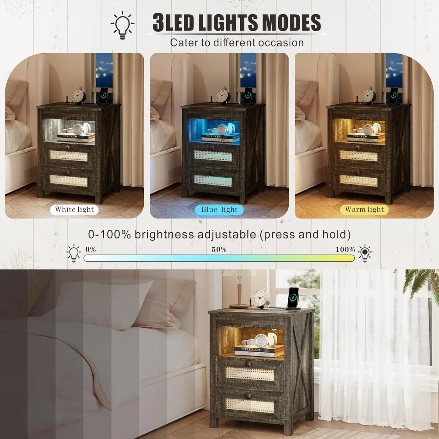 Farmhouse Night Stand With Gun Drawer And Charger Station
