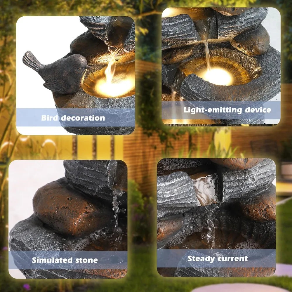 Outdoor 5-Tier Cascading Rock Water Fountain With LED Lights