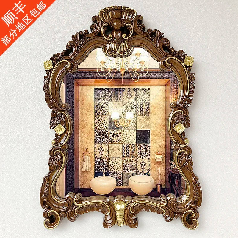 European Style Wall Mounted Bathroom Mirror With Waterproof Decorative Frame