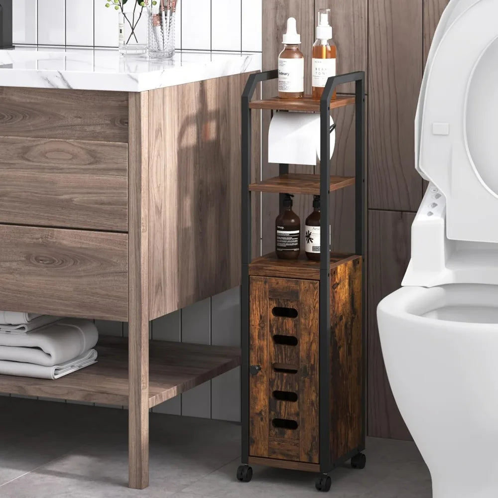 XIUWO Compact Rolling Bathroom Storage Cabinet With Adjustable Shelf