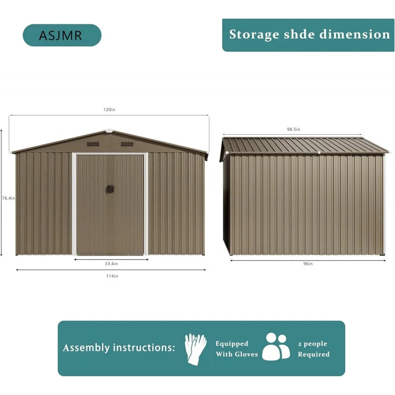 Outdoor Storage Shed Waterproof Lockable With Sliding Door And Ventilation