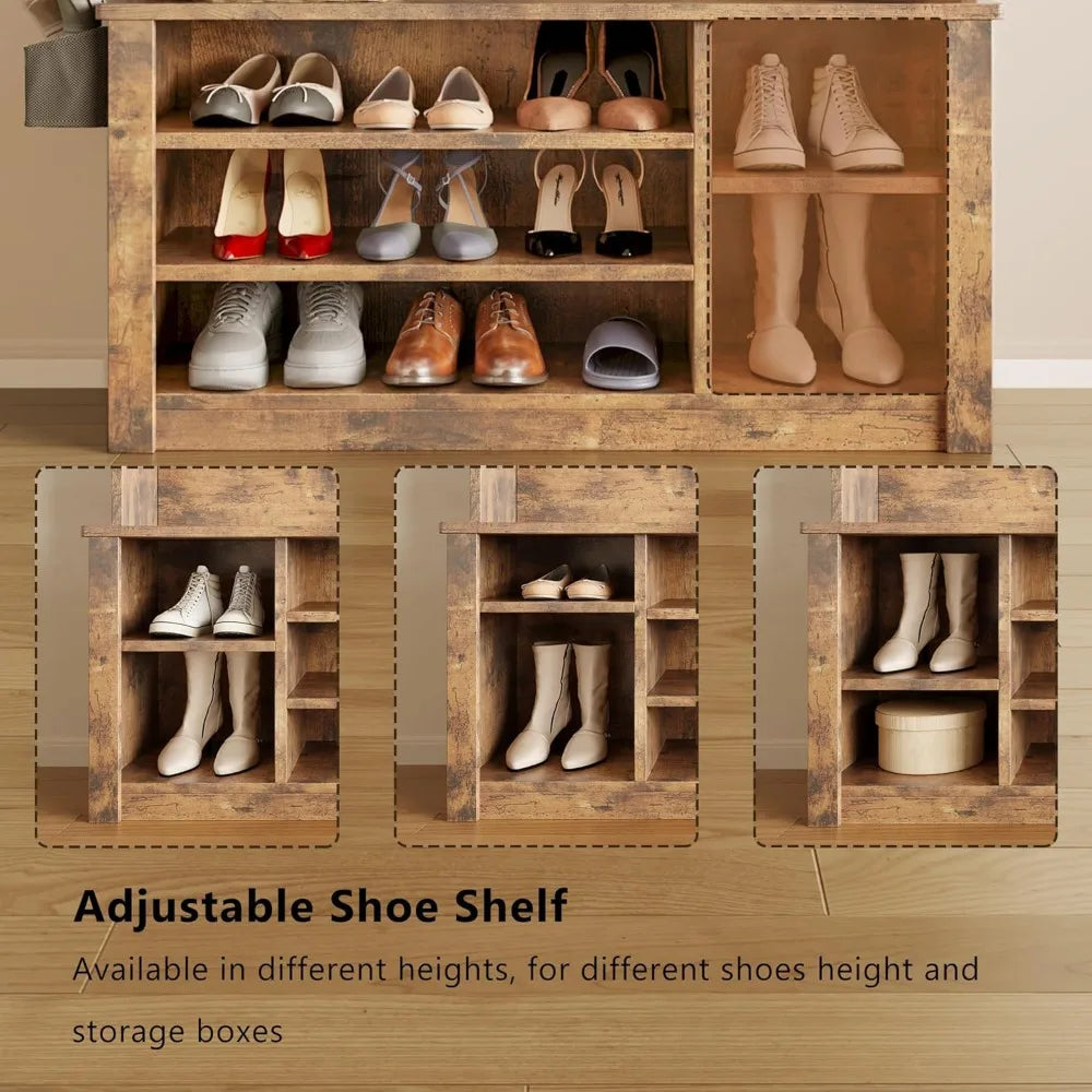 Hall Tree With Bench And Storage Three In One Coat Rack And Shoe Bench