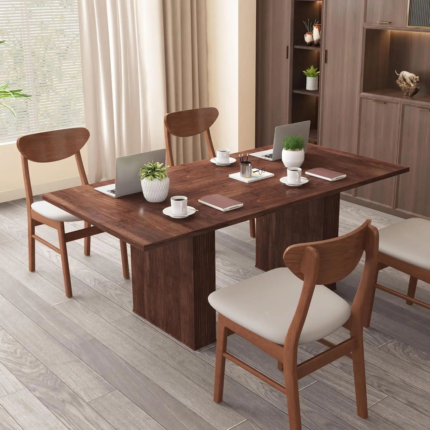 Rectangular Dining Table Modern Farmhouse Wood Strip Base