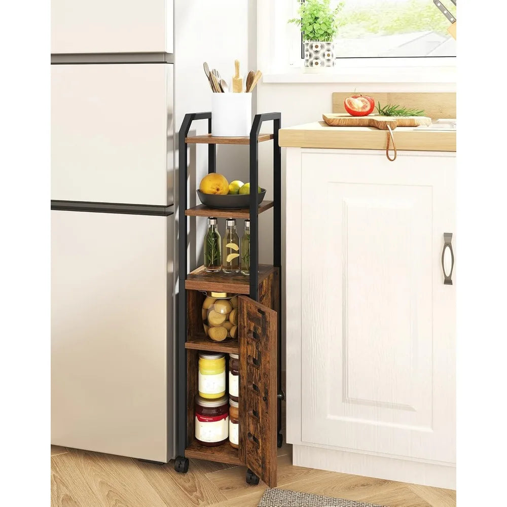 XIUWO Compact Rolling Bathroom Storage Cabinet With Adjustable Shelf