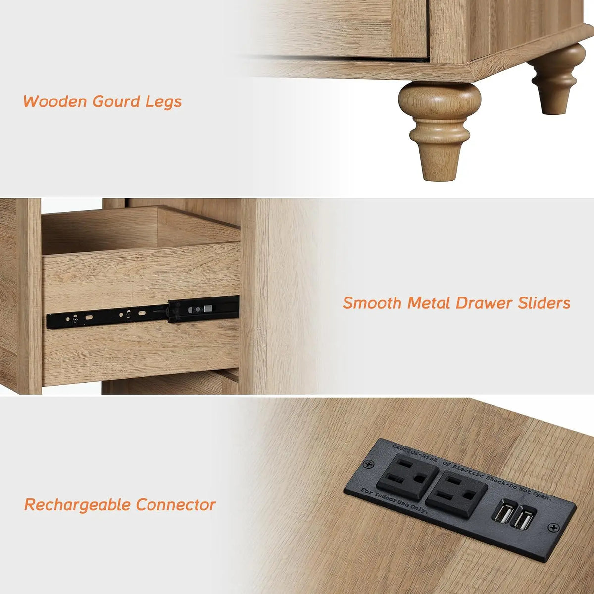 Nightstands With Charging Station, Set Of 2 Modern End Table, Oak | Bedside Table With Power Outlets & USB Ports, Customized