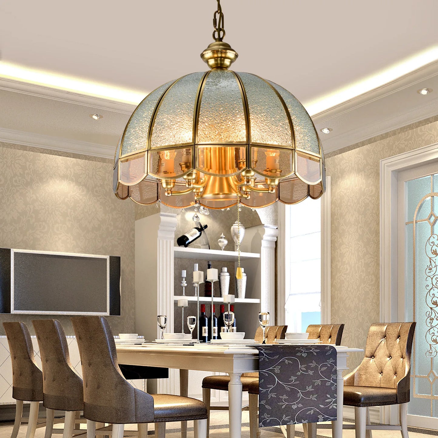 Normichy American Copper Chandelier European Vintage Style Pendant Lighting