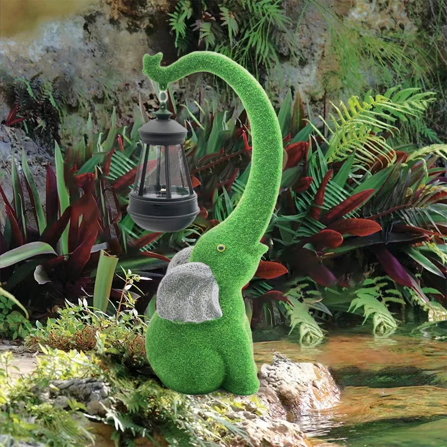 Whimsical Solar Powered Elephant Statue - Outdoor Resin Figurine with LED Light, DIY Landscaping Decor, Yard Lawn Ornament