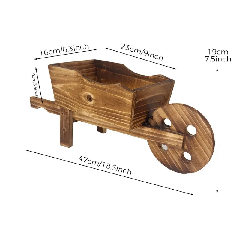 Creative Rectangular Handmade Wooden Wheelbarrow Planter Rustic Style Home Desktop Decor Flower Pot for Indoor Outdoor Plants