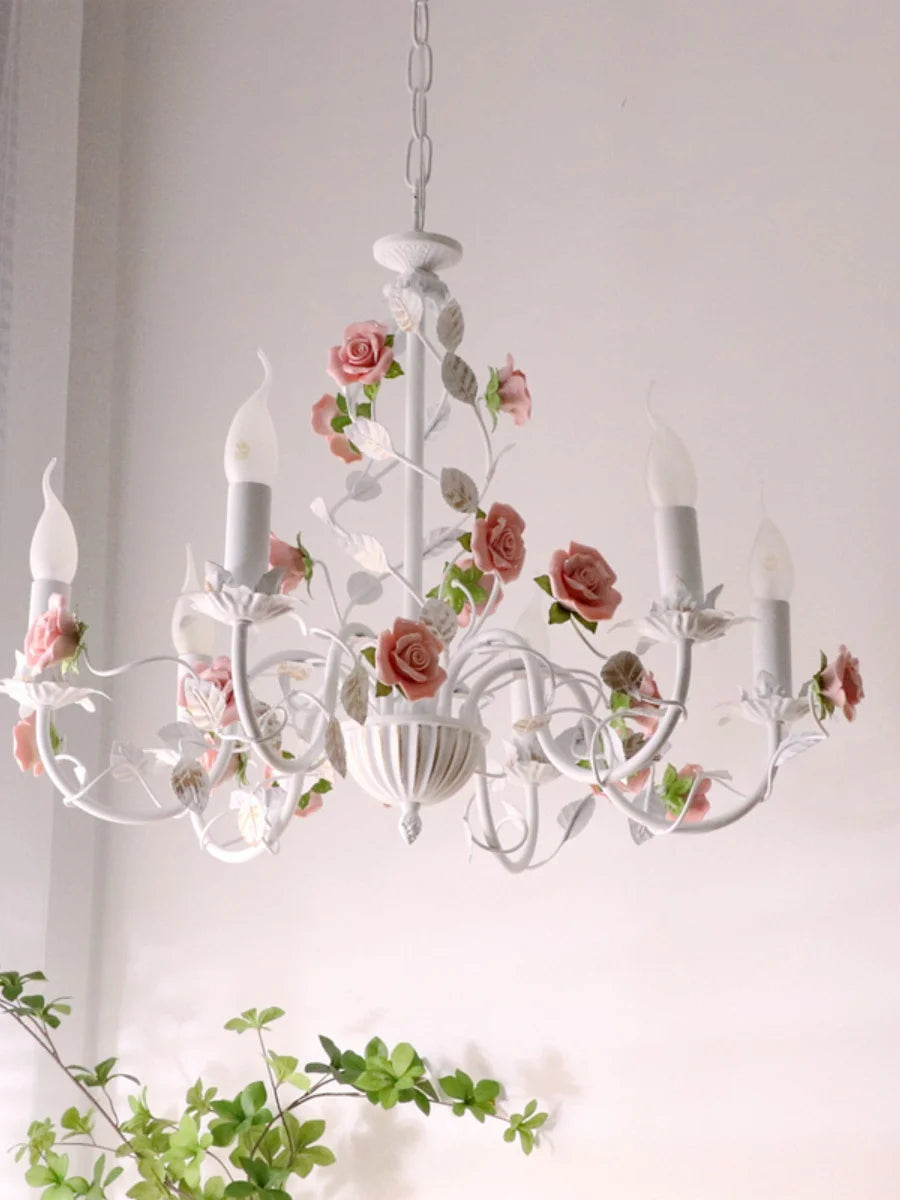 Ceramic Pendant Lamp Chandelier With Iron Flower Design