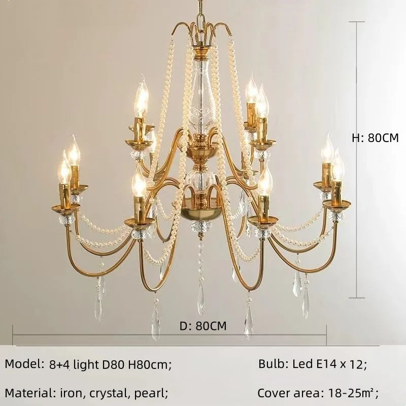 SaloEElaitte French Luxury Crystal Pearl Chandelier E14 Pendant Lamp