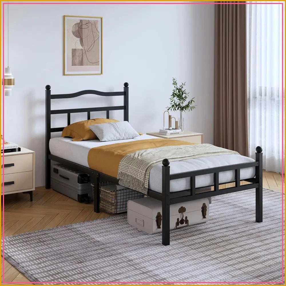 Twin XL Metal Bed Frame 14 inch Heavy Duty with Headboard Footboard, No Box Spring Needed, Easy Assembly, Noise Free, Black