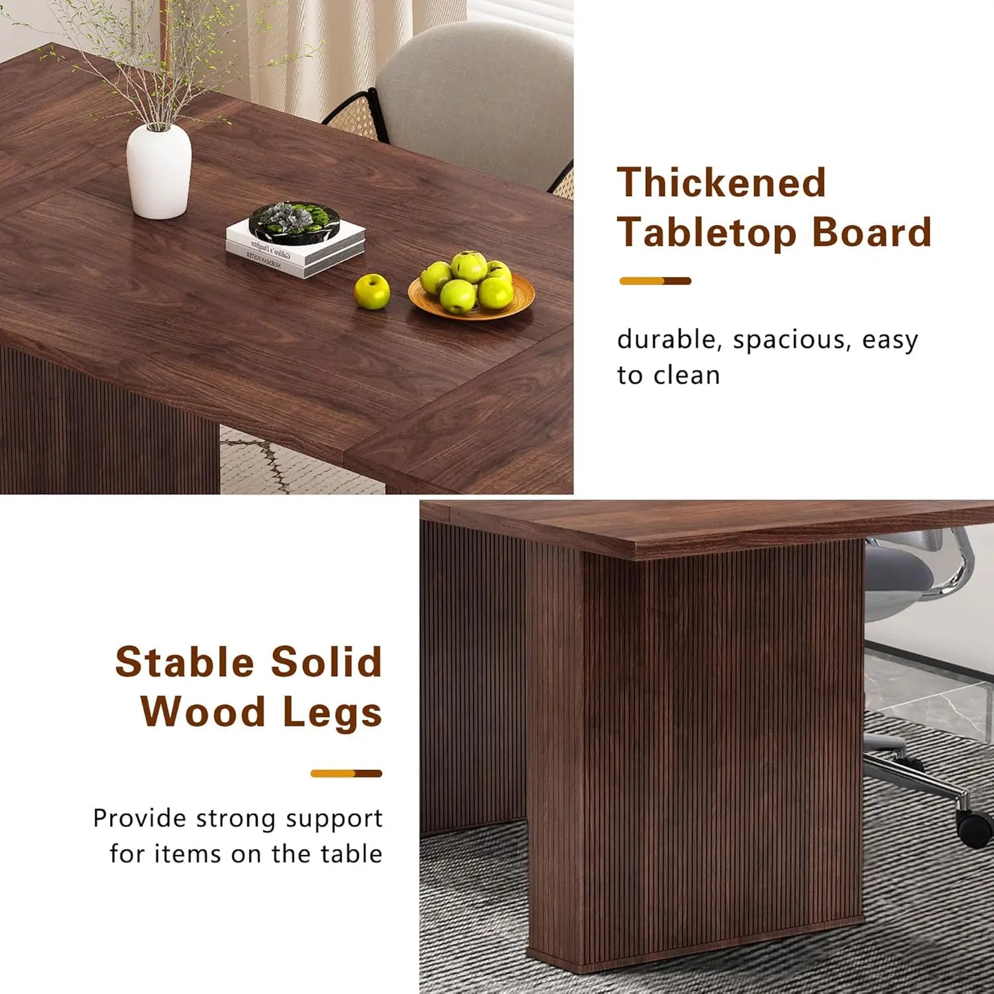 Rectangular Dining Table Modern Farmhouse Wood Strip Base