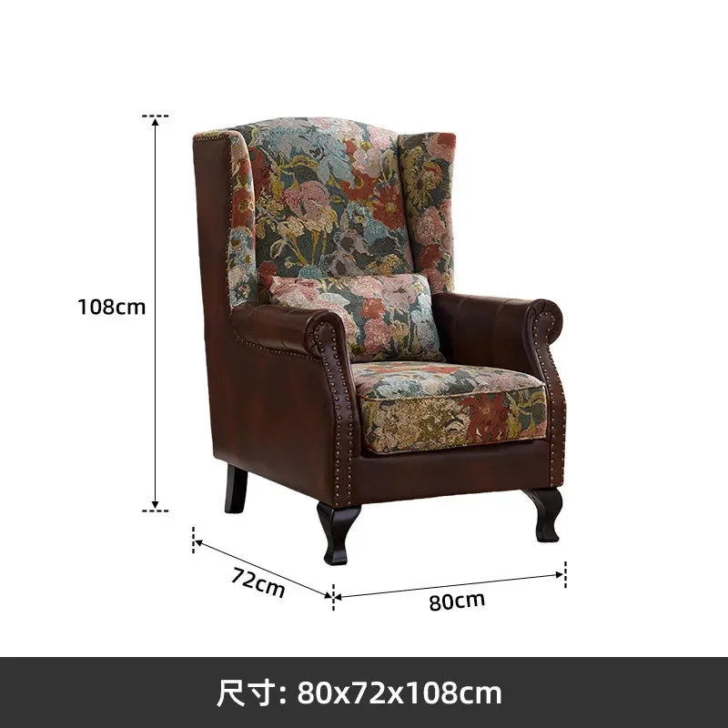 yj7 American retro fabric single sofa chair living room home bedroom French antique high back tiger chair