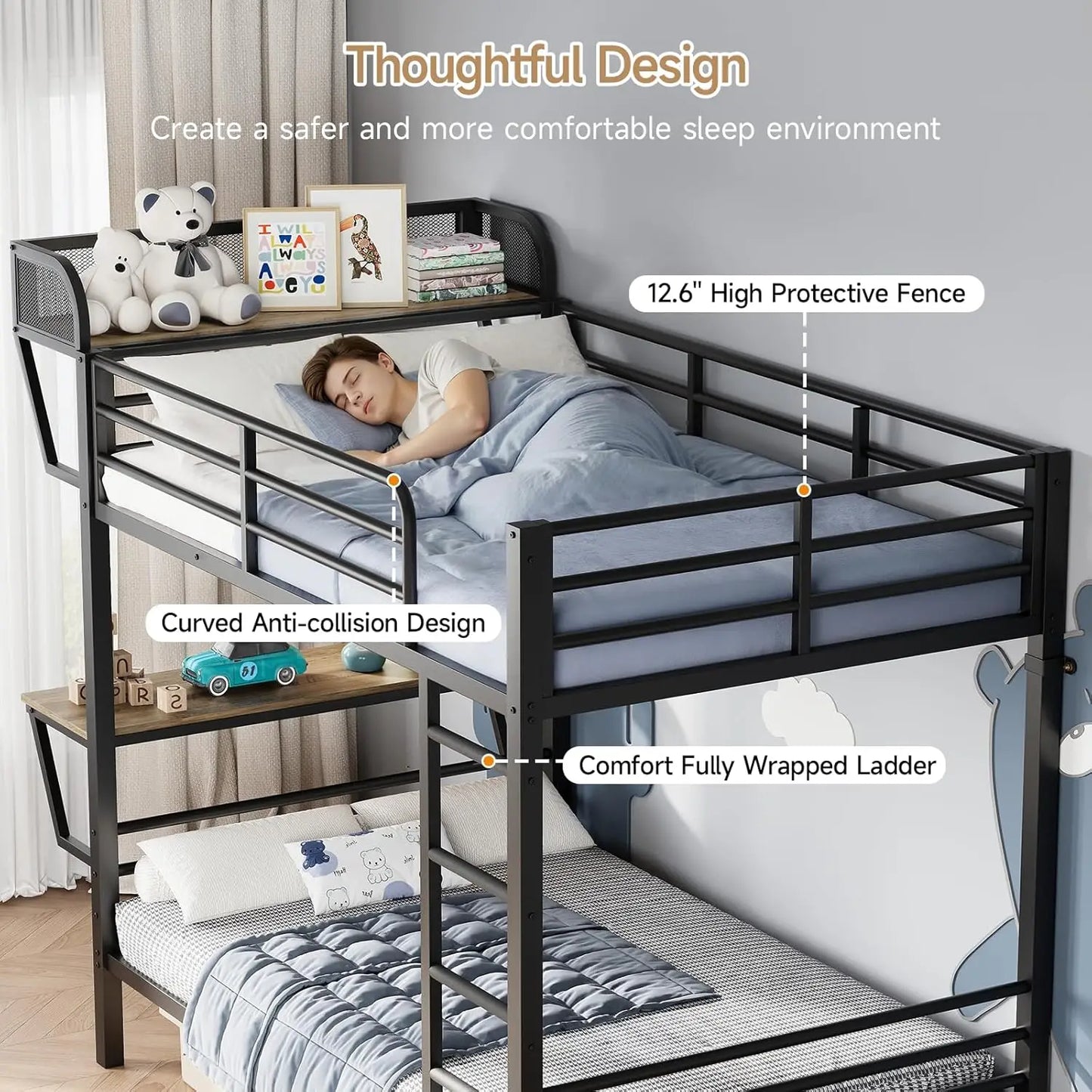 Twin Over Twin Bunk Bed With Charging Desk Heavy Duty