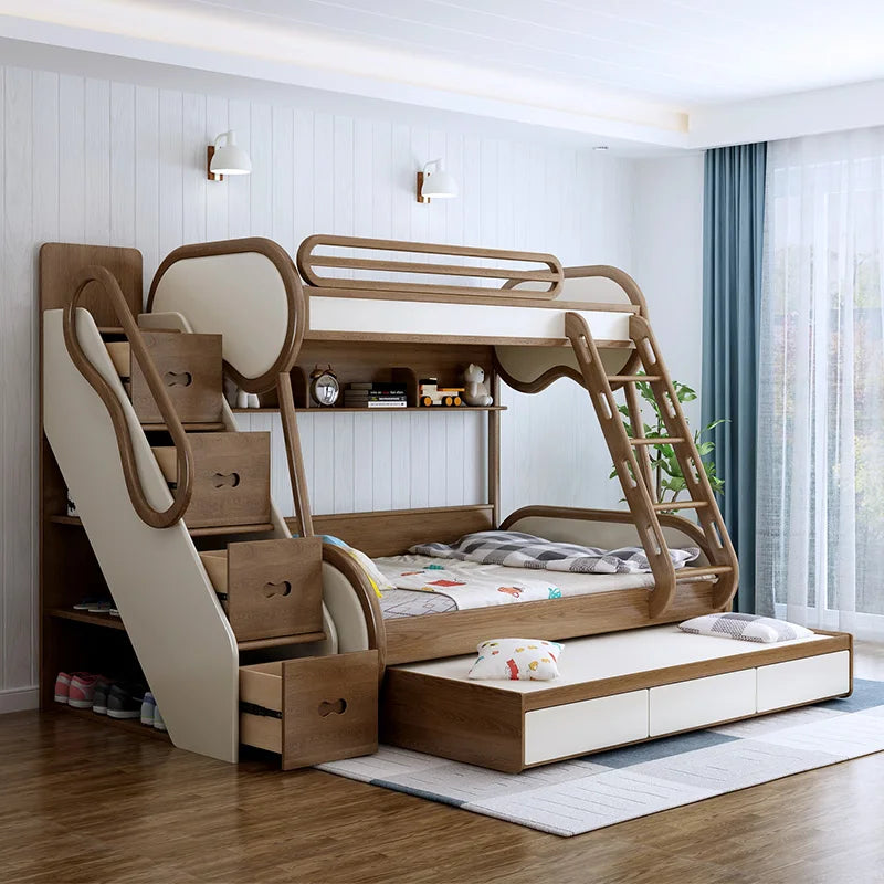 Omgd Modern Luxury Ash Wood Double Bunk Bed With Storage