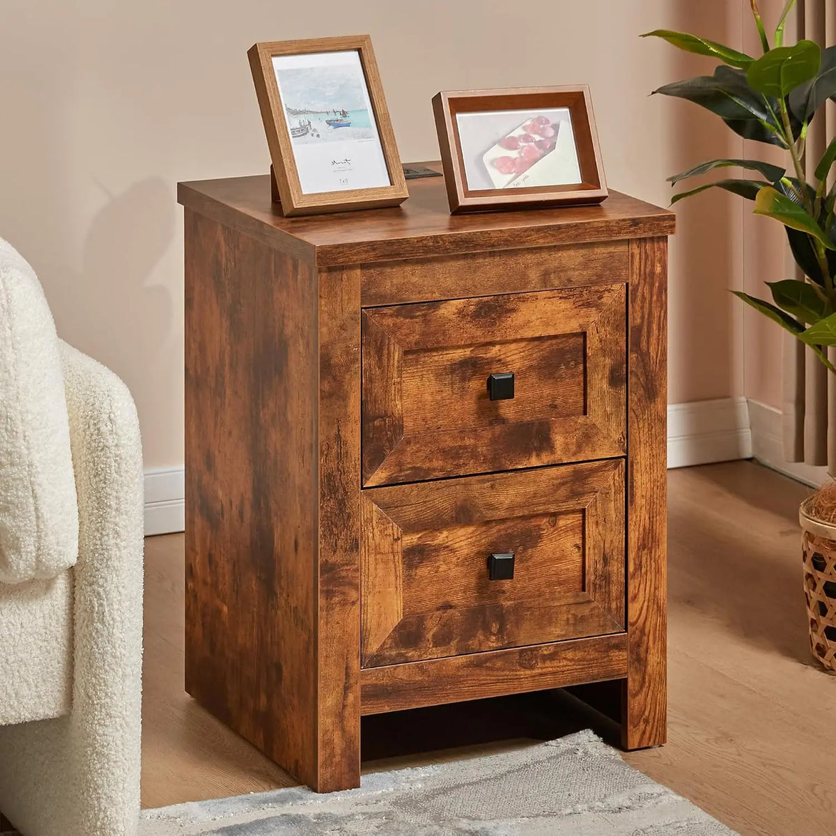 Nightstand Set of 2 with Charging Station & USB Ports, Wood Bedside Table with 2 Drawers for Bedroom, Customized