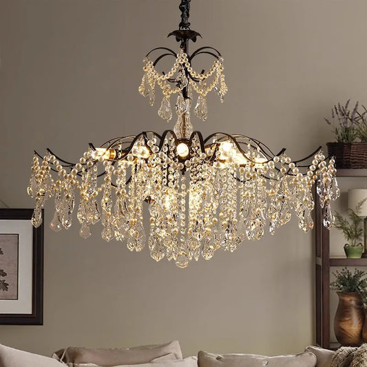 SaloEElaitte American Retro Crystal Pearl Chandeliers E14 Pendant Light
