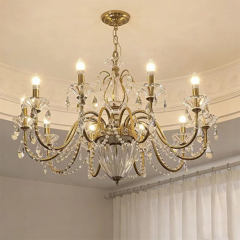 American Luxury Style Candle E14 Chandelier French Royal Living Room Led Pendant Lights Home Decor K9 Crystals Suspend Lamp