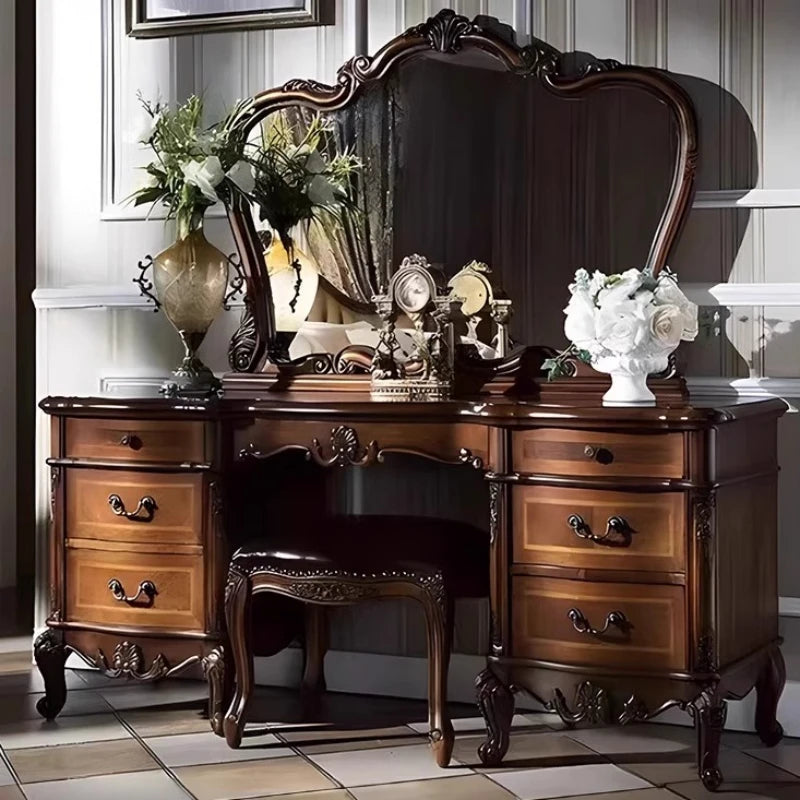DUTRIEUX Nordic Vanity Chair With Wood Storage Mirror Organizer Bedroom