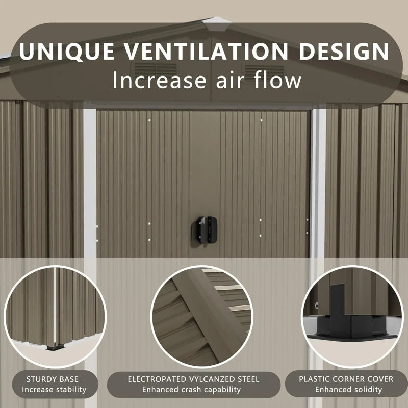 Outdoor Storage Shed Waterproof Lockable With Sliding Door And Ventilation