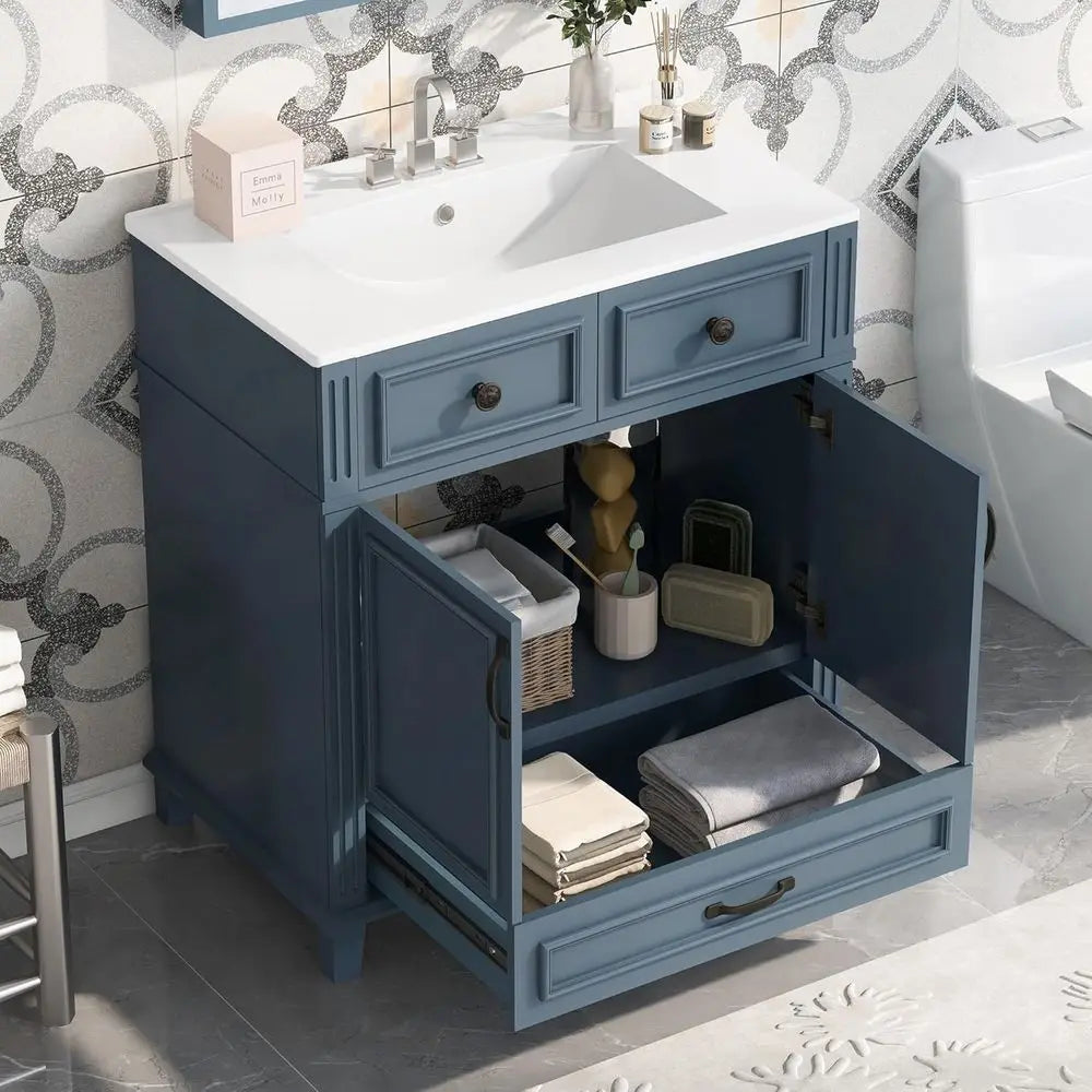 Solid Wood Vanity Cabinet With Single Sink And Quick Assembly