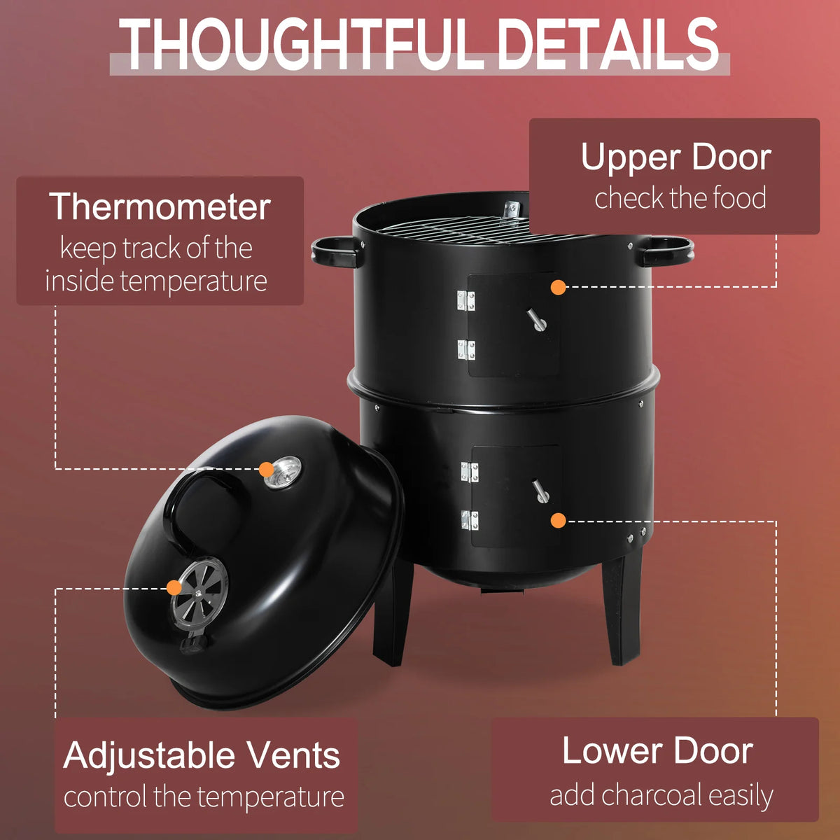 Outsunny Three In One Charcoal Smoker and Outdoor Barbecue Grill