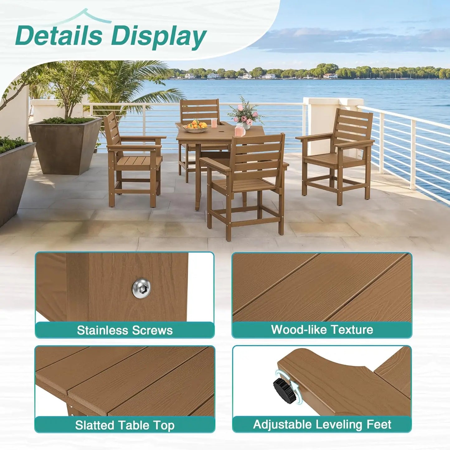 5 Piece Weather Resistant Outdoor Patio Dining Set With Umbrella And Cushions