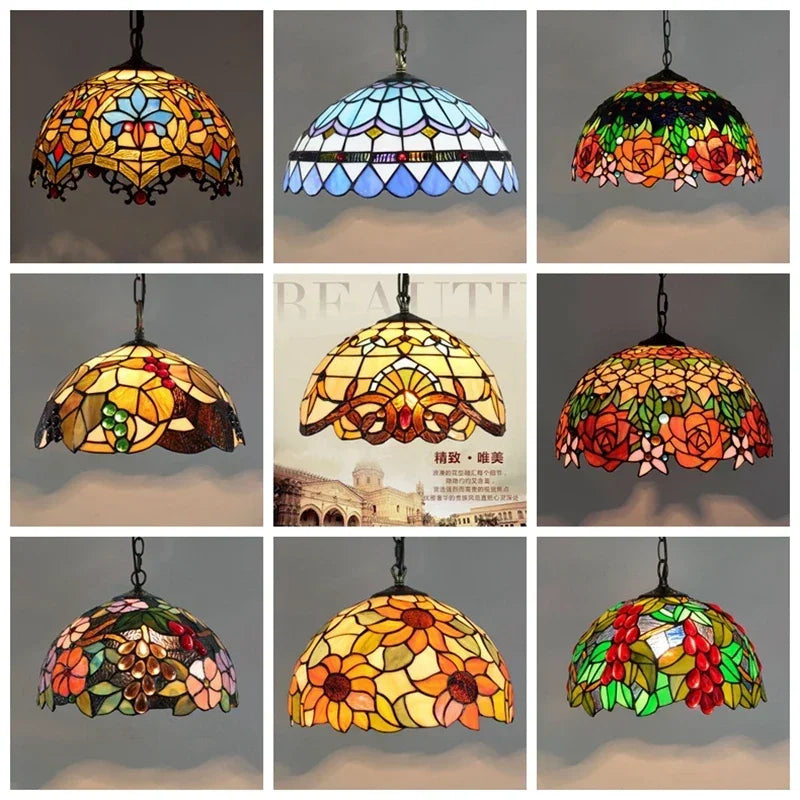 European Retro Colorful Glass Chandelier Bar Restaurant Creative Rural Bedroom Porch Balcony Mediterranean Light Fixture