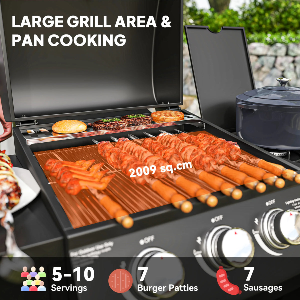 Outsunny Three Burner Gas Grill With Side Burner And Shelves