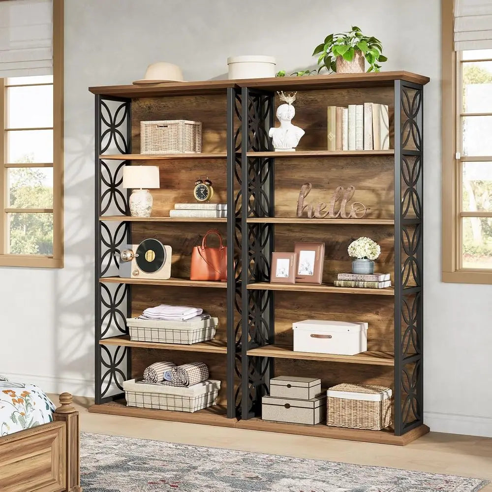 Industrial Style 6 Shelf Standing Bookcase For Home Office Storage